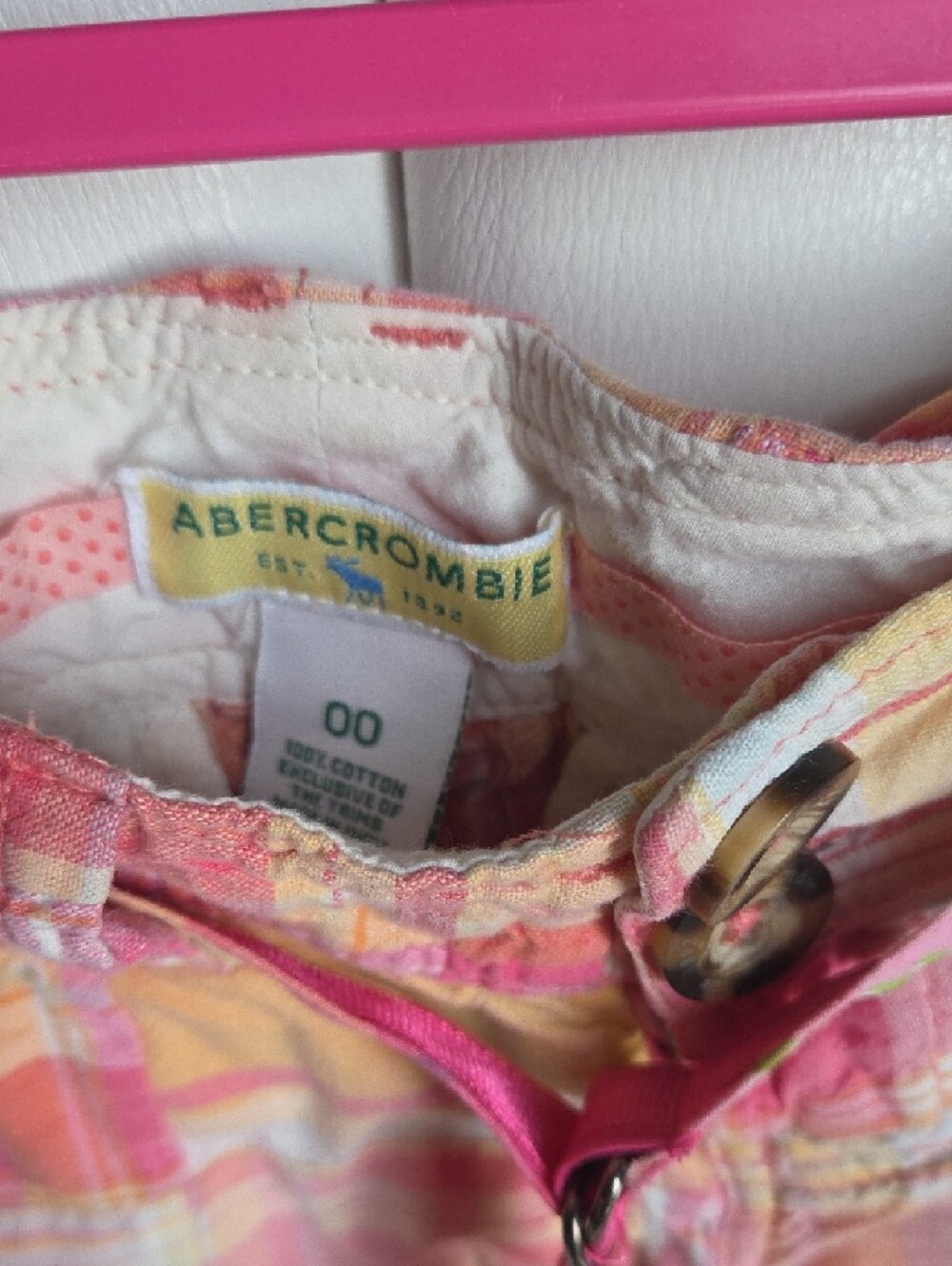 Vintage Y2k Abercrombie & Fitch Pink Orange Plaid Cotton Women’s Shorts - Picture 2 of 7